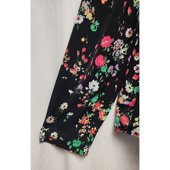 H&M Defined Shoulder Crew-Neck Long Sleeve Multicolor Black Floral Blouse Size L - Picture 5 of 10